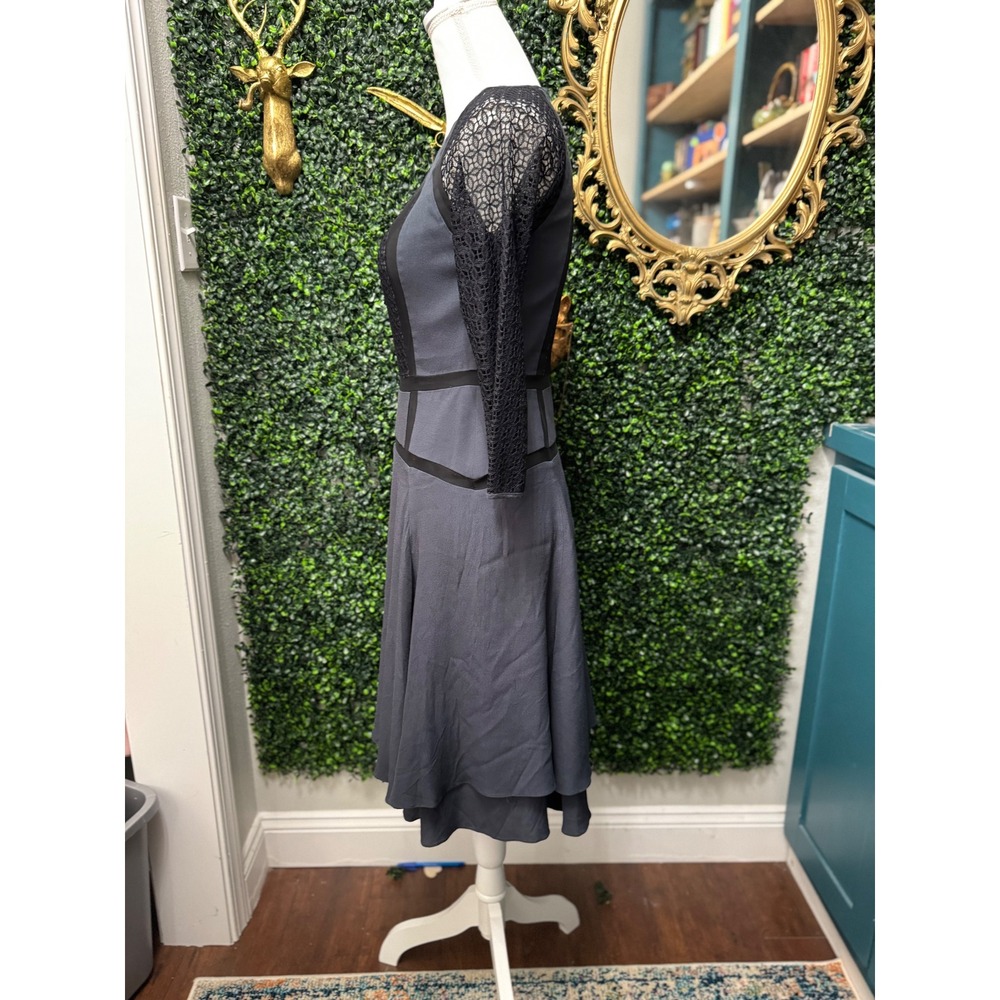 Diane von Furstenberg DVF Grey Silk Trim Lace Panel Midi Dress 514757D385 - Picture 5 of 10